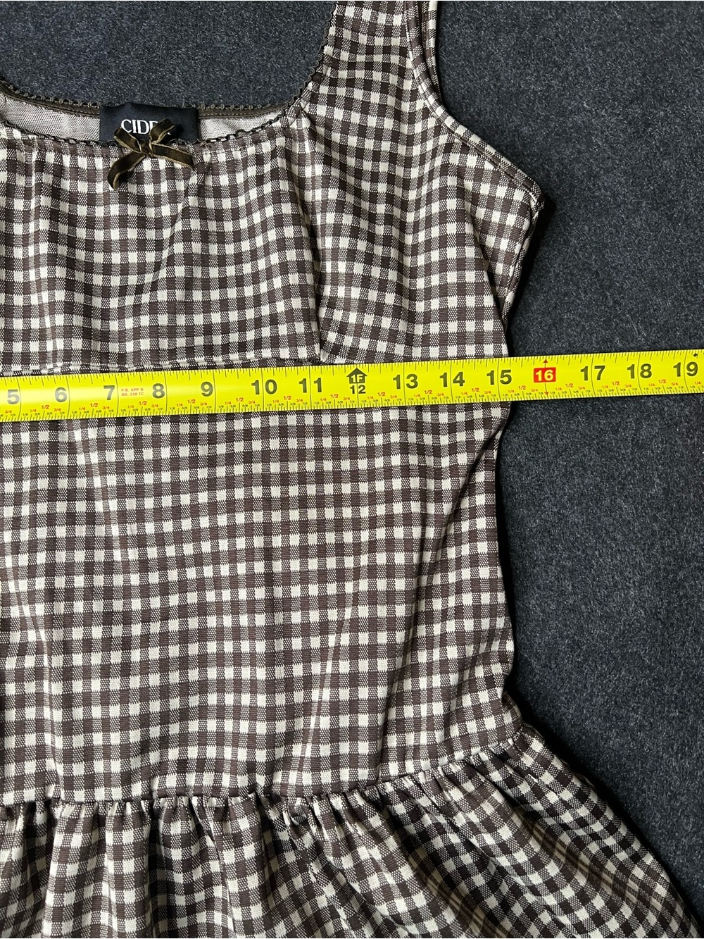 Cider Brown Gingham Mini Dress Scoop Neck Strappy Sleeveless XL Bow Accent - Picture 5 of 6
